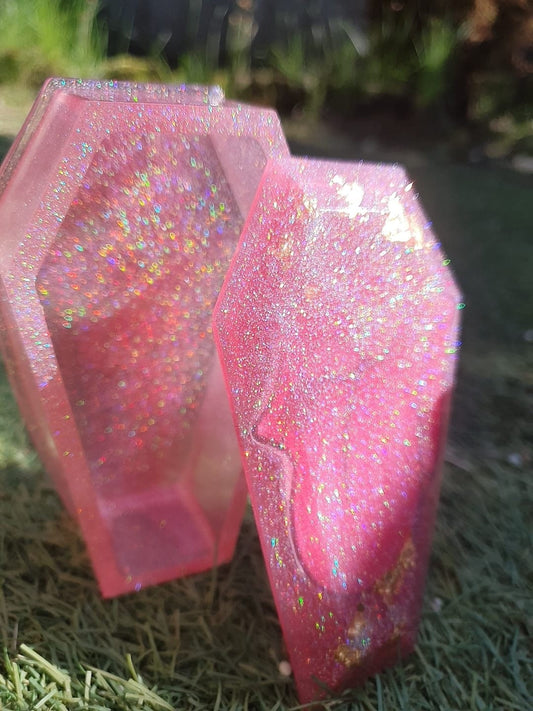 Pink Glitter Coffin Shaped Resin Jewelry Box by DOLA