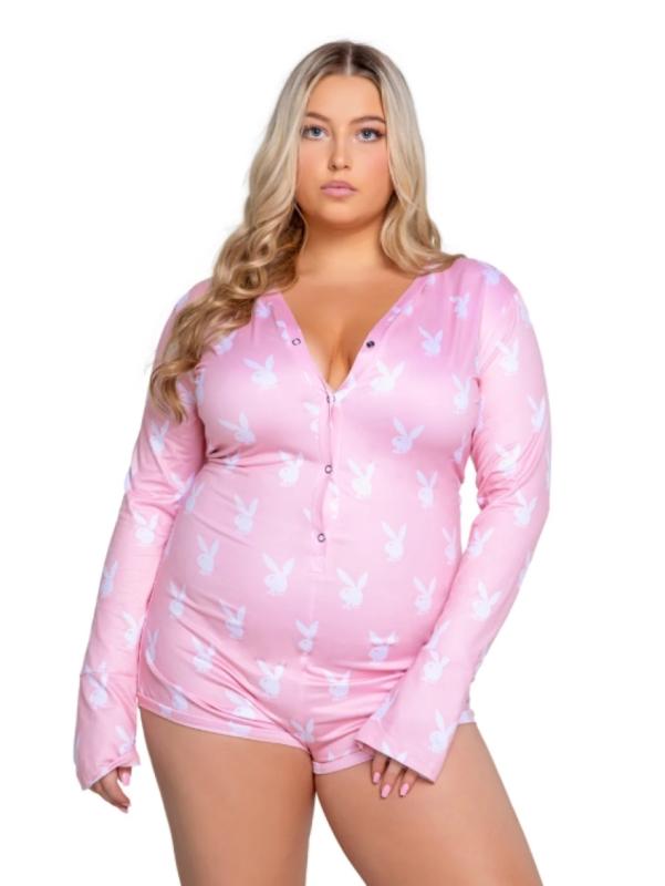 Playboy Slumber Bunny Onesie – Pink Lingerie Sleepwear | DOLA Soft