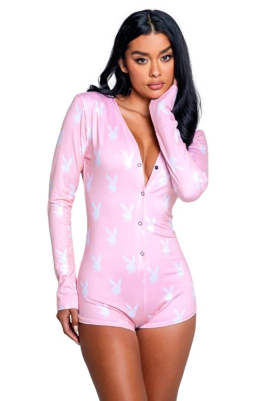 Playboy Slumber Bunny Onesie – Pink Lingerie Sleepwear | DOLA Soft