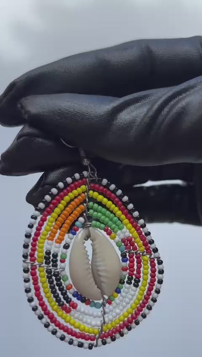 African Beaded Cowrie Shell Earrings | DOLA Soft