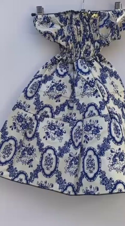 Blue & White Floral Smocked Dress for Girls (Ages 3–5) | DOLA Soft