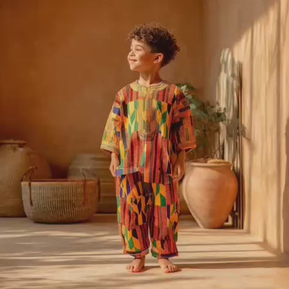Boys African Kente Ankara Two piece Set | Traditional Kids Wear | DOLA Bazaar