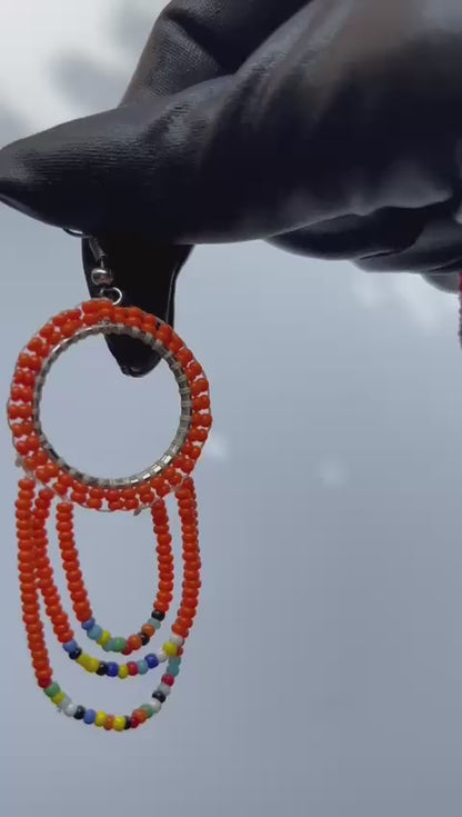 Orange Beaded Hoop Earrings | Multicolor Seed Bead Jewelry | DOLA Soft