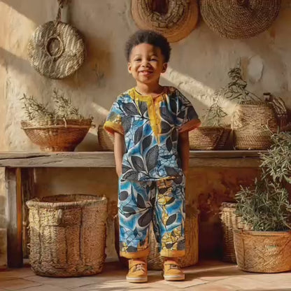 Boys African Ankara Two-Piece Set – Booboo Top & Shorts | Ages 2–4 | DOLA Soft