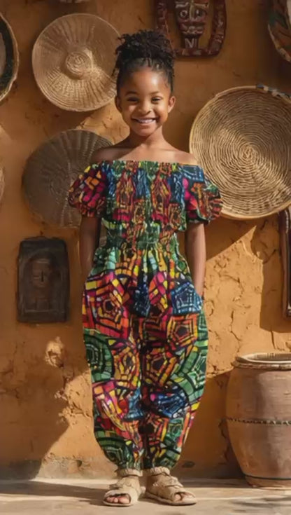 African Print Cotton Jumpsuit | Girl’s Ankara Outfit 6–8 Years | DOLA Soft